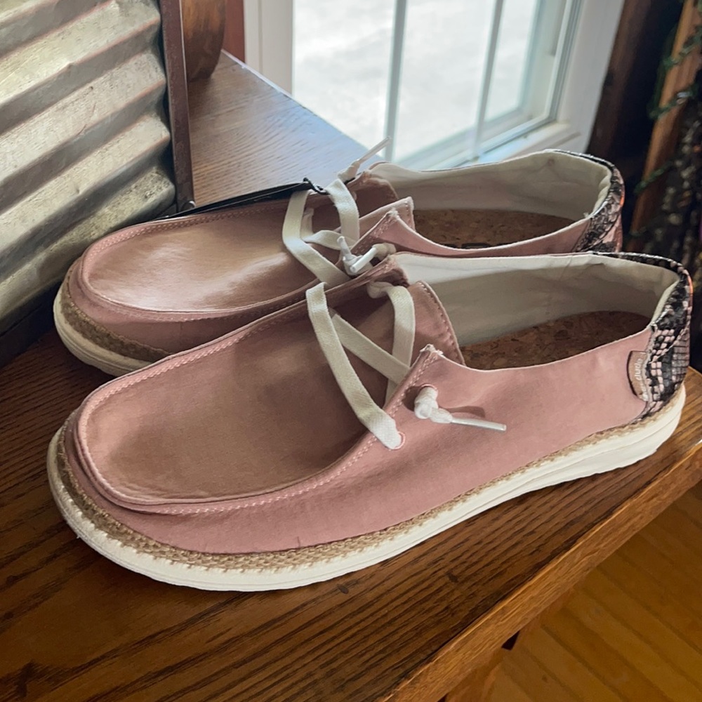 Hey Dude Pink Flats with White Laces